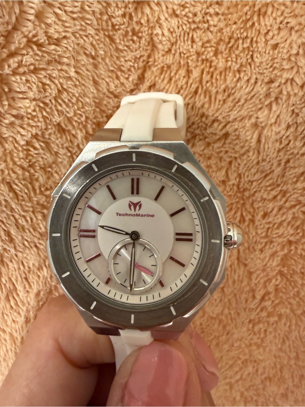 Technomarine White Silicone Strap Watch with Pink Accents